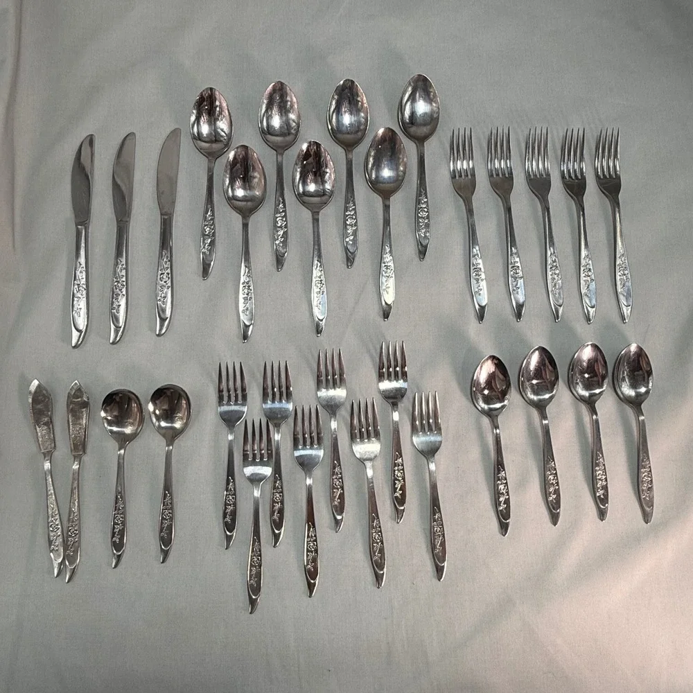 Imperial Rose Silhouette Stainless Japan  31 pc Floral Vintage Replacement Lot